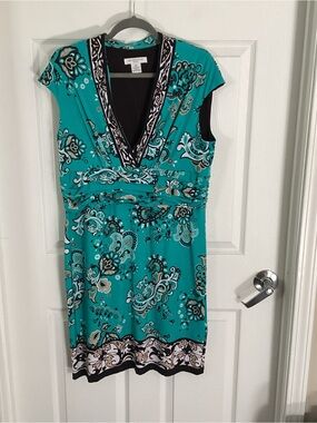 Teal Paisley V-Neck Women's Dress